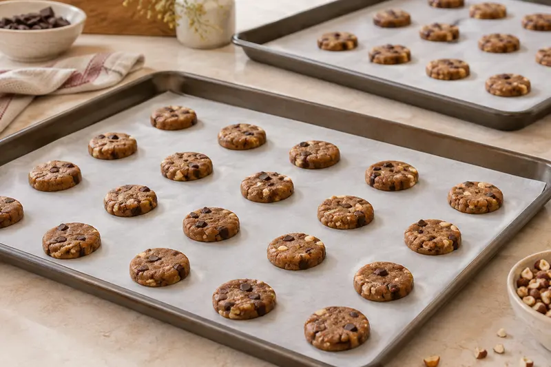 Plaque de cuisson garnie de biscuits crus avant leur passage au four
