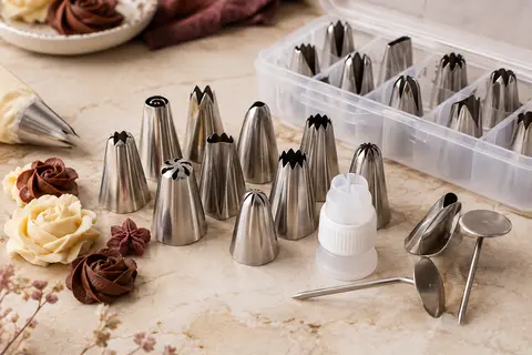 Assortiment de douilles en acier inoxydable et accessoires rangés dans un étui transparent